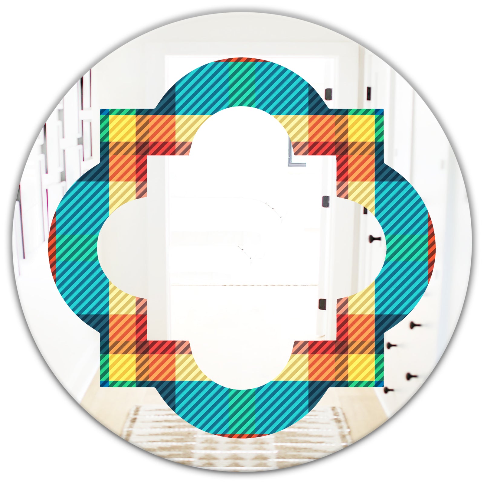 Tartan Geometrical Texture III - Modern Round or Oval Wall Mirror - Quatrefoil