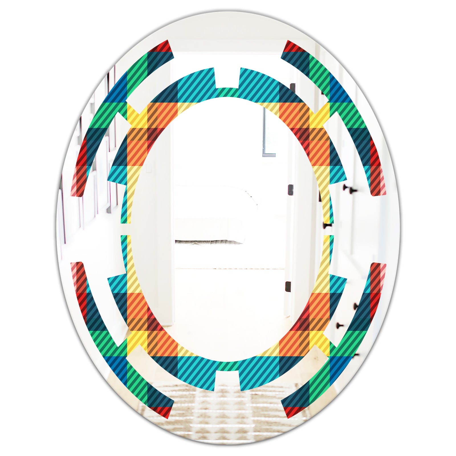 Tartan Geometrical Texture III - Modern Round or Oval Wall Mirror - Space