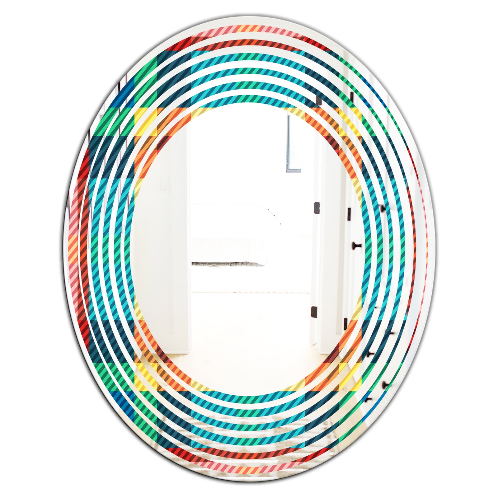 Tartan Geometrical Texture III - Modern Round or Oval Wall Mirror - Wave