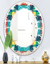 Tartan Geometrical Texture III - Modern Round or Oval Wall Mirror - Leaves