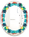 Tartan Geometrical Texture III - Modern Round or Oval Wall Mirror - Leaves