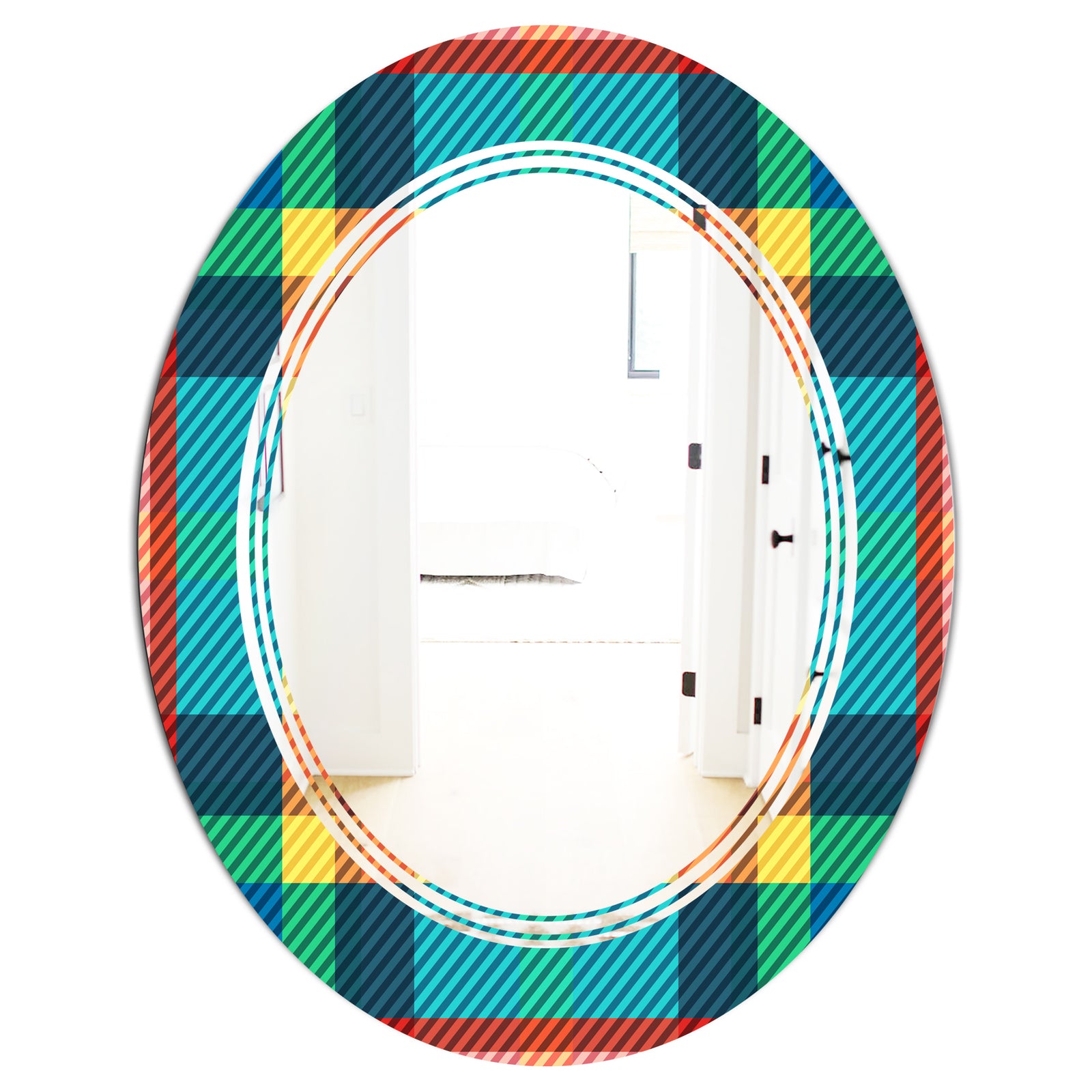 Tartan Geometrical Texture III - Modern Round or Oval Wall Mirror - Triple C