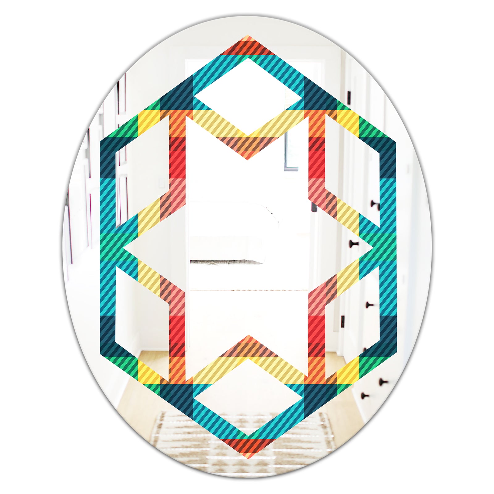 Tartan Geometrical Texture III - Modern Round or Oval Wall Mirror - Hexagon Star