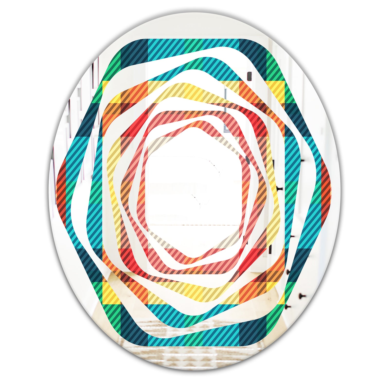 Tartan Geometrical Texture III - Modern Round or Oval Wall Mirror - Whirl