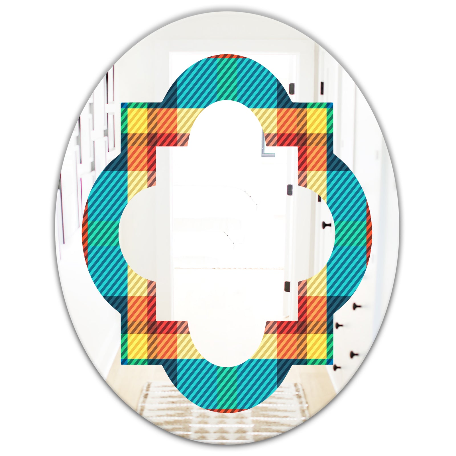 Tartan Geometrical Texture III - Modern Round or Oval Wall Mirror - Quatrefoil