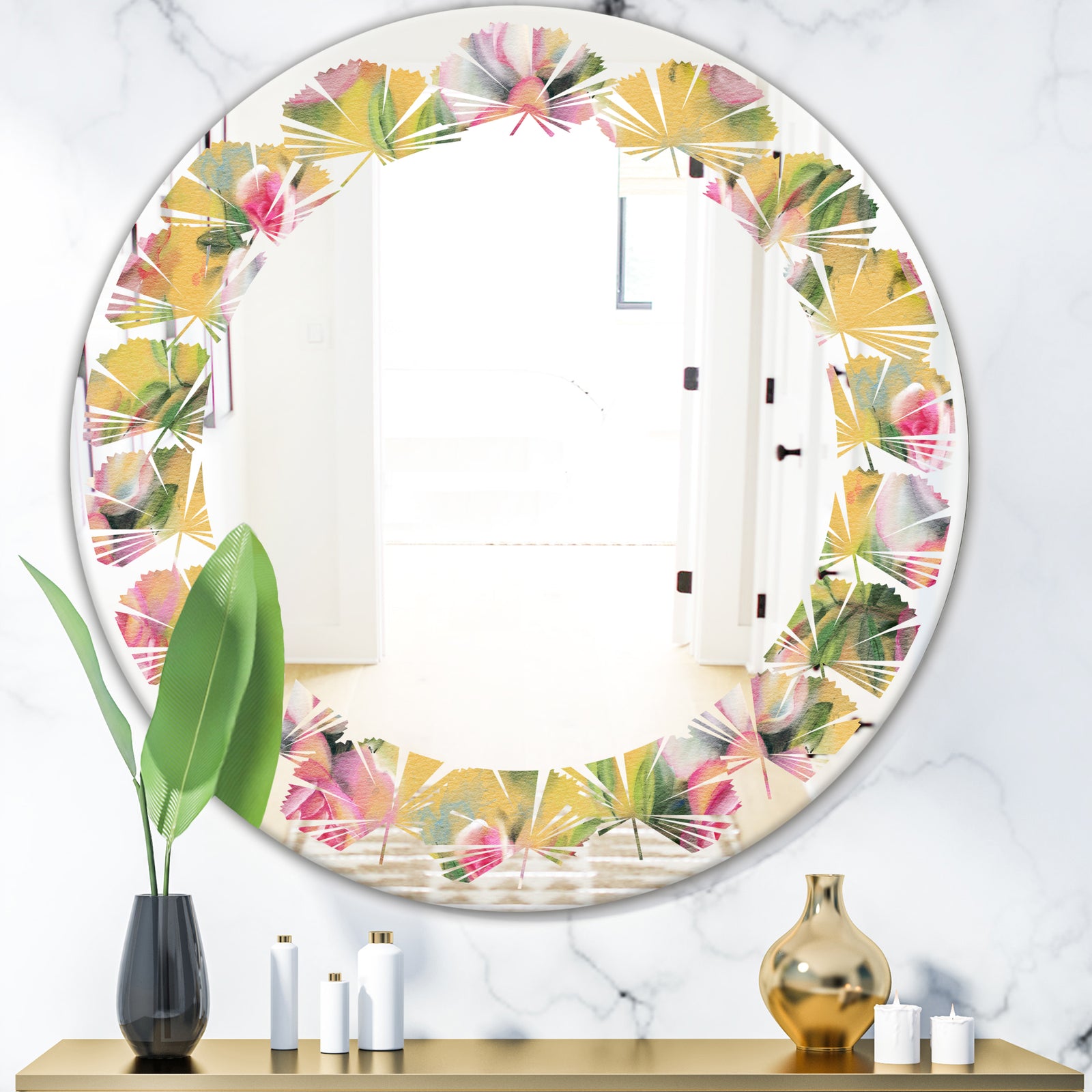 Hand - Modern Round or Oval Wall Mirror - Leaves