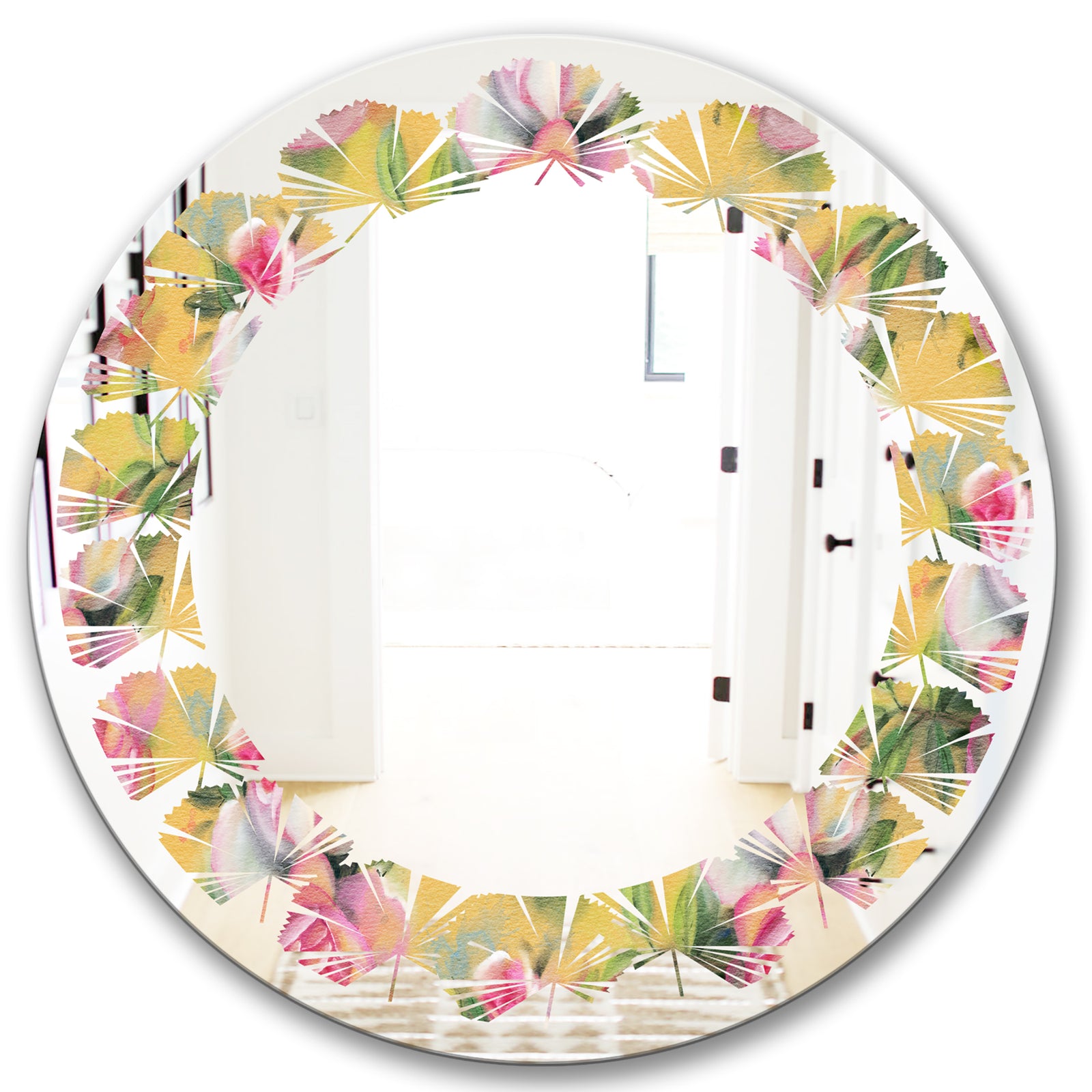 Hand - Modern Round or Oval Wall Mirror - Leaves