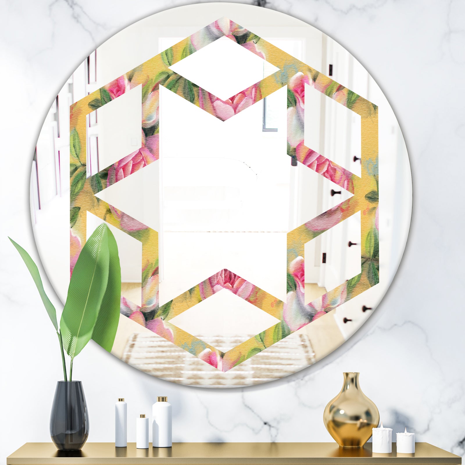 Hand - Modern Round or Oval Wall Mirror - Hexagon Star