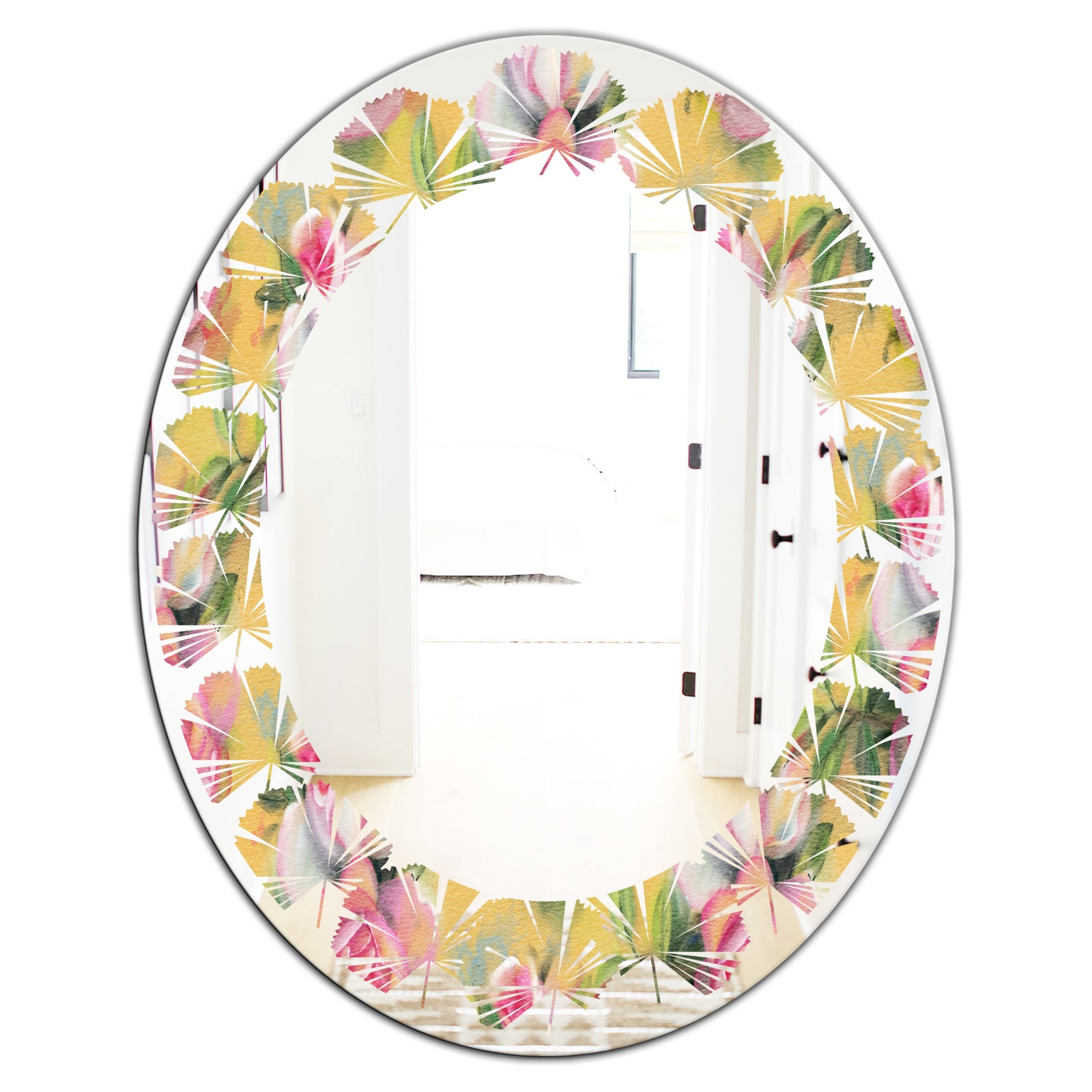 Hand - Modern Round or Oval Wall Mirror - Leaves