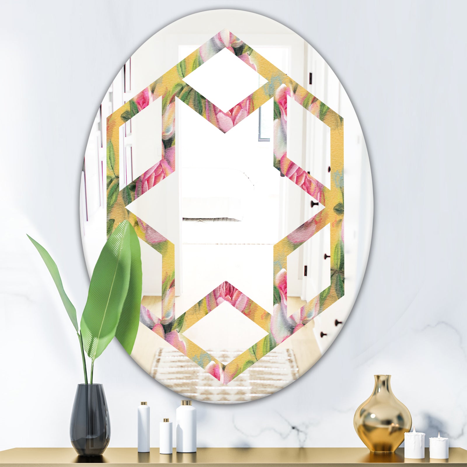 Hand - Modern Round or Oval Wall Mirror - Hexagon Star