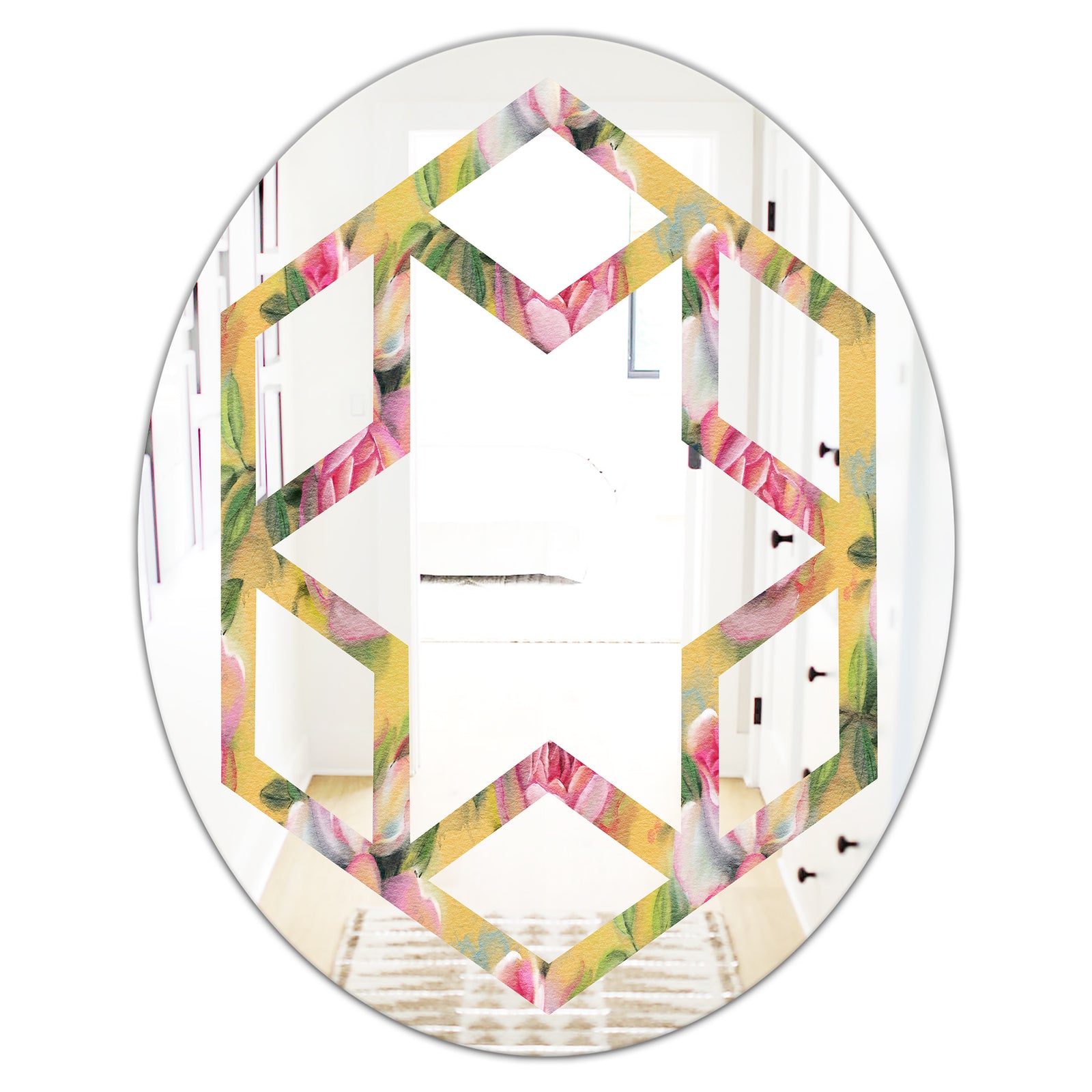 Hand - Modern Round or Oval Wall Mirror - Hexagon Star