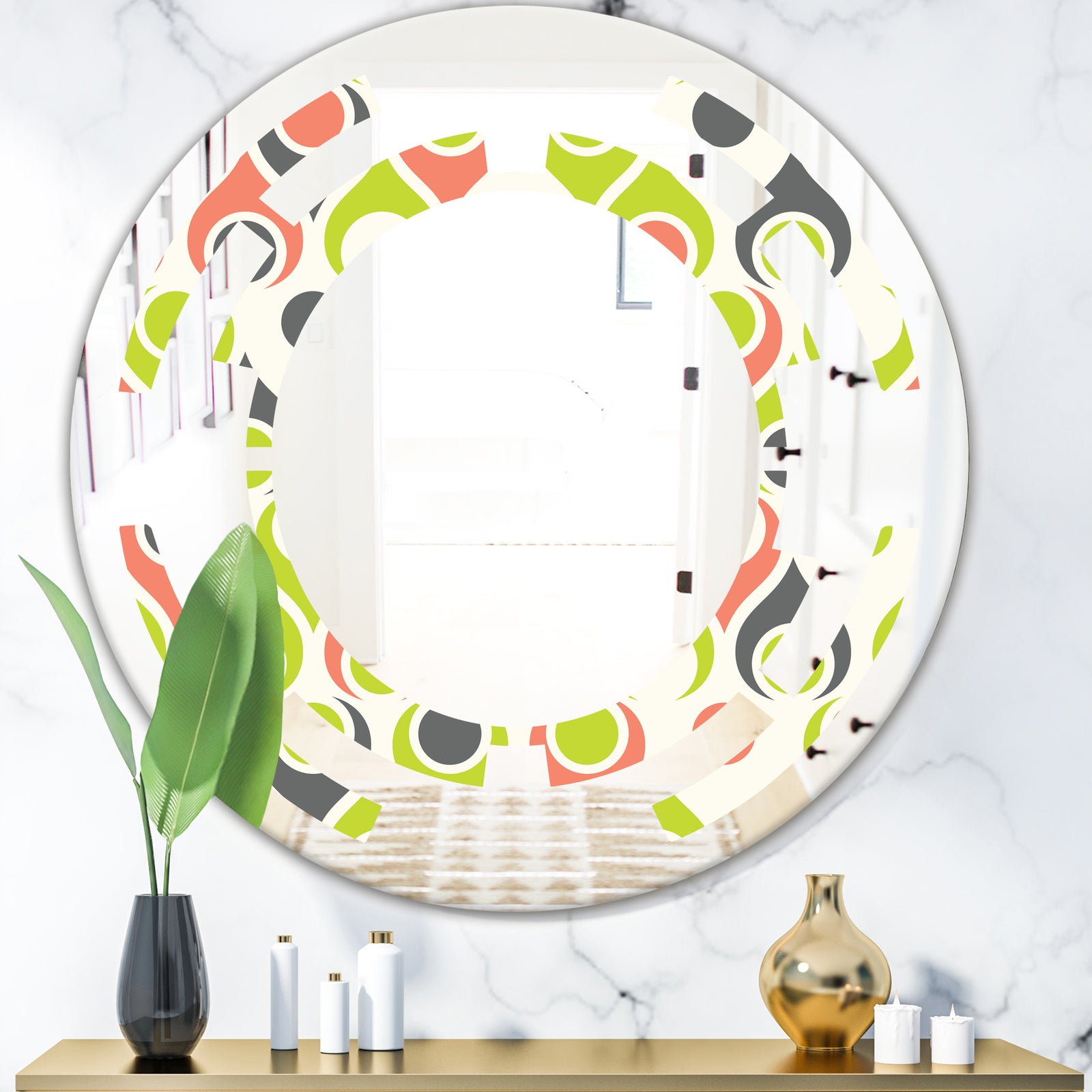 Retro Abstract Drops II - Modern Round or Oval Wall Mirror - Space