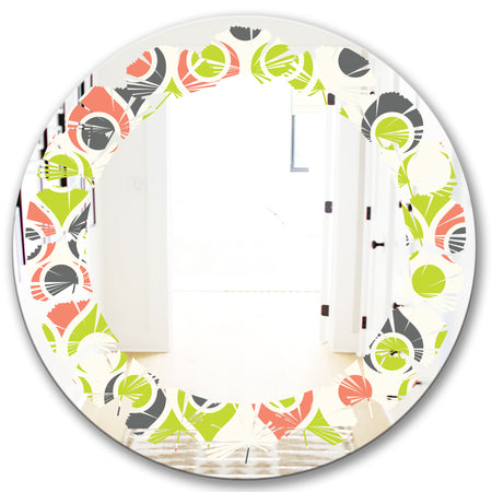 Retro Abstract Drops II - Modern Round or Oval Wall Mirror - Leaves