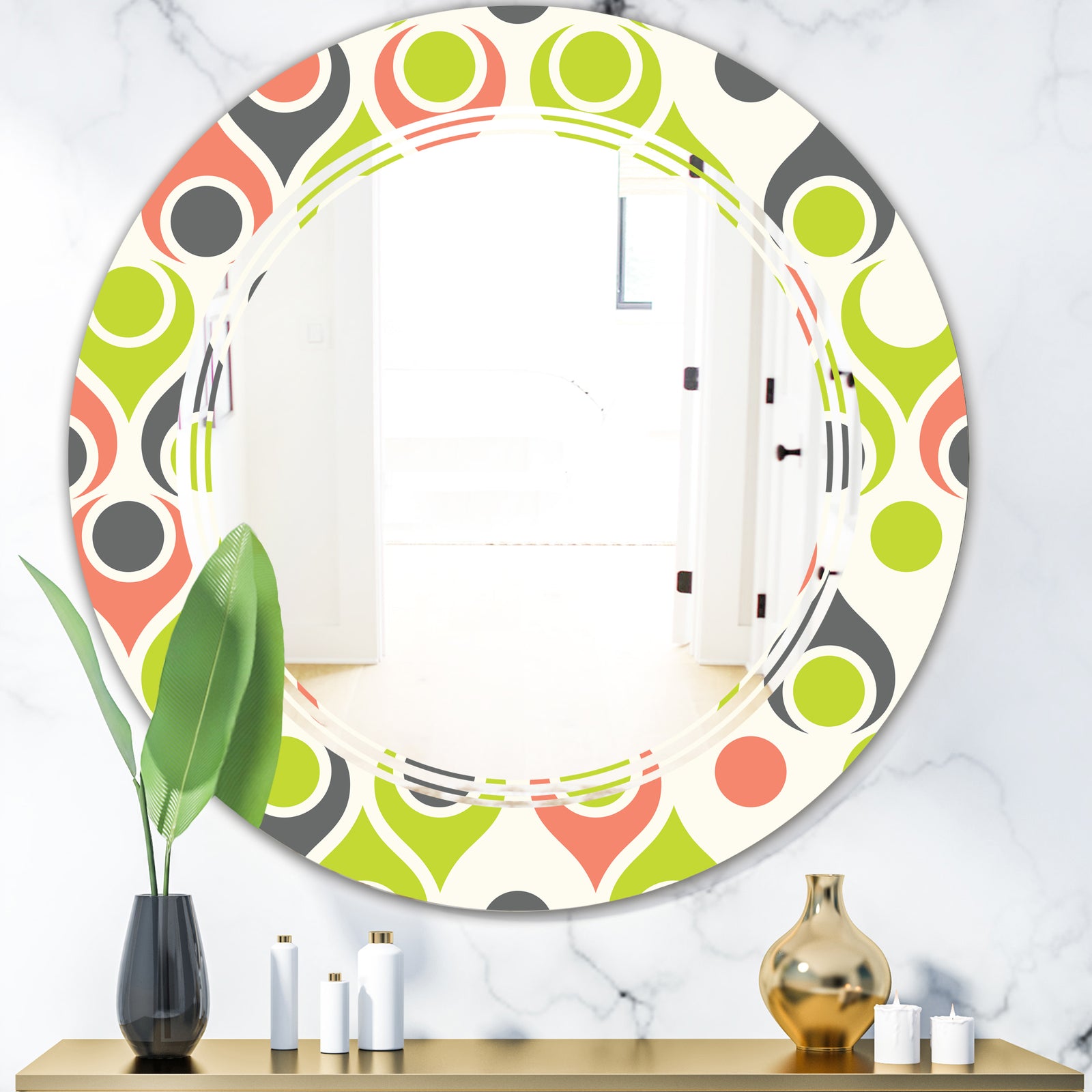 Retro Abstract Drops II - Modern Round or Oval Wall Mirror - Triple C