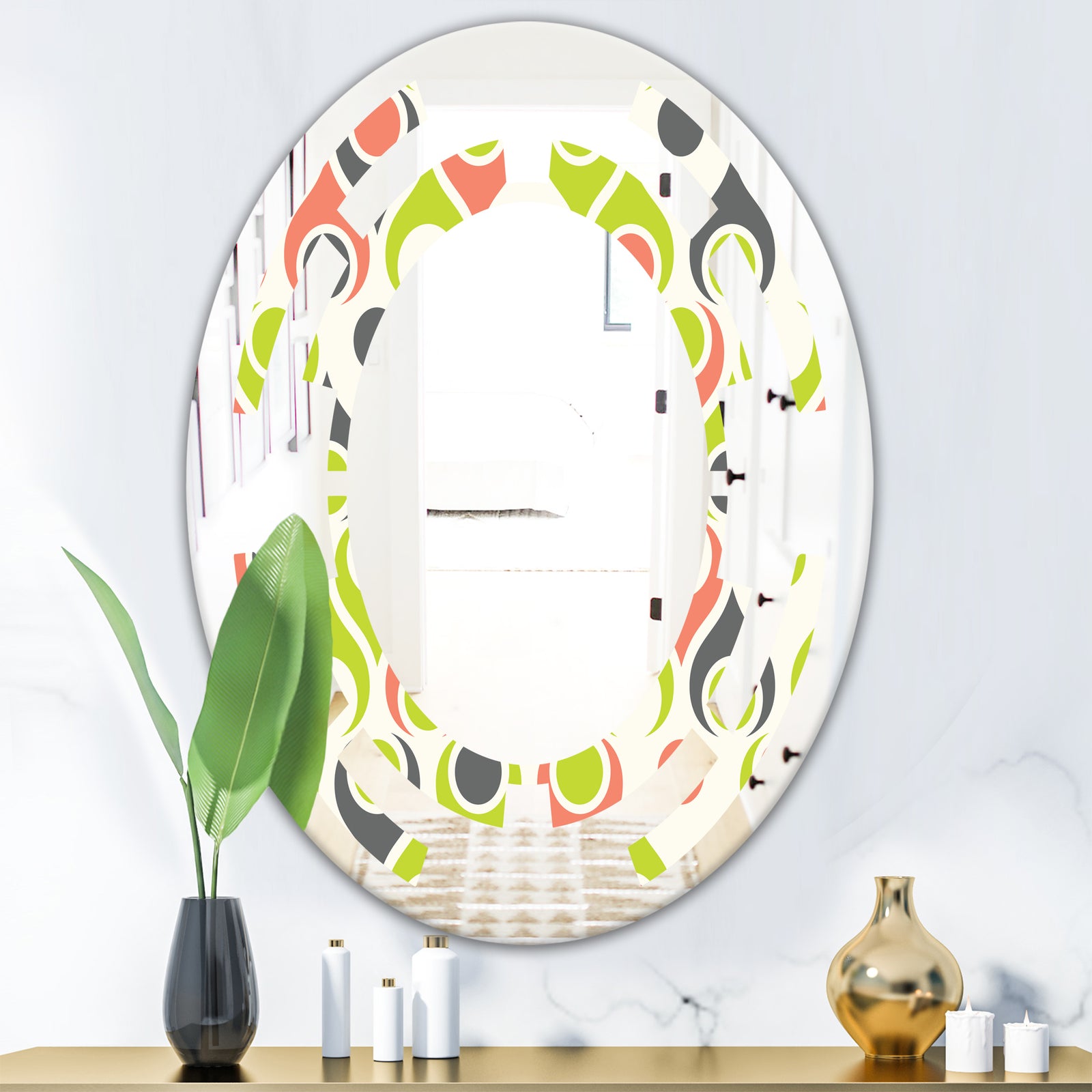 Retro Abstract Drops II - Modern Round or Oval Wall Mirror - Space