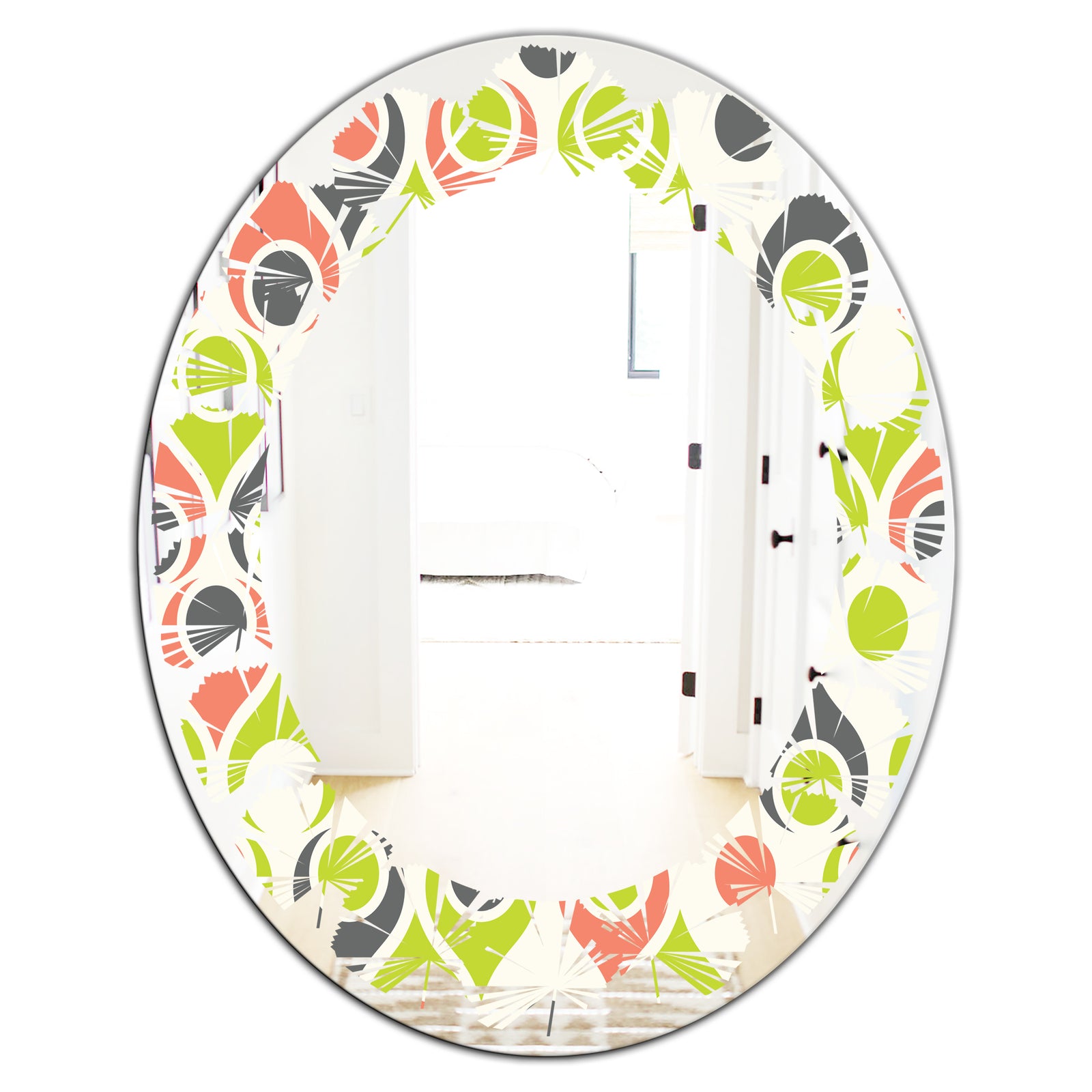 Retro Abstract Drops II - Modern Round or Oval Wall Mirror - Leaves