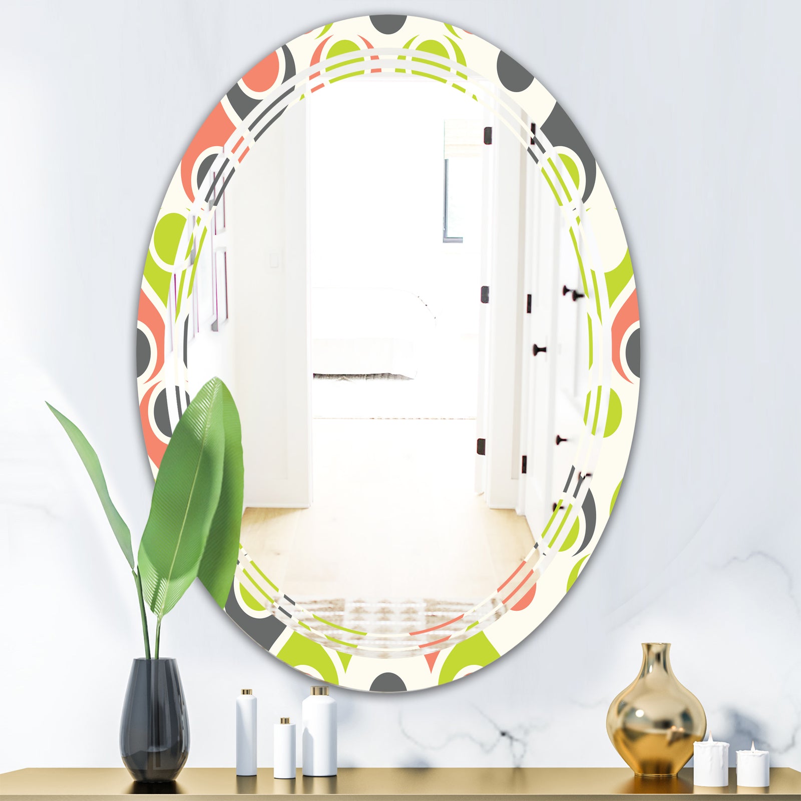 Retro Abstract Drops II - Modern Round or Oval Wall Mirror - Triple C