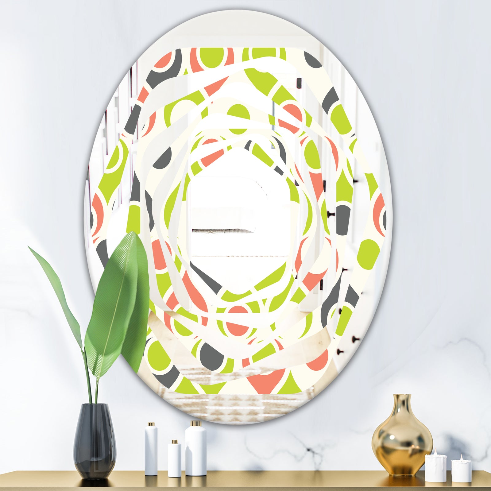 Retro Abstract Drops II - Modern Round or Oval Wall Mirror - Whirl