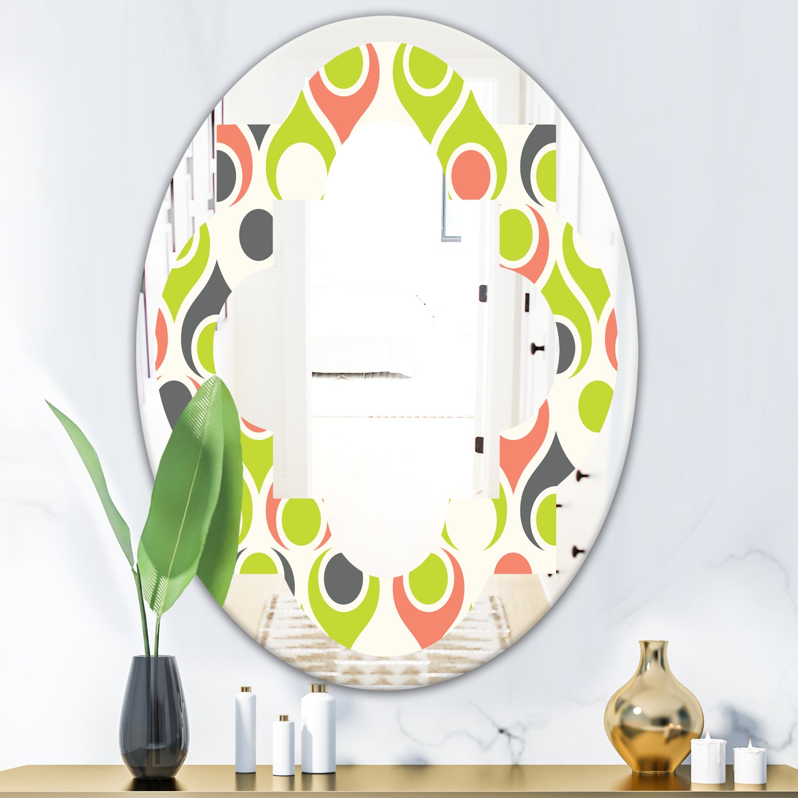Retro Abstract Drops II - Modern Round or Oval Wall Mirror - Quatrefoil