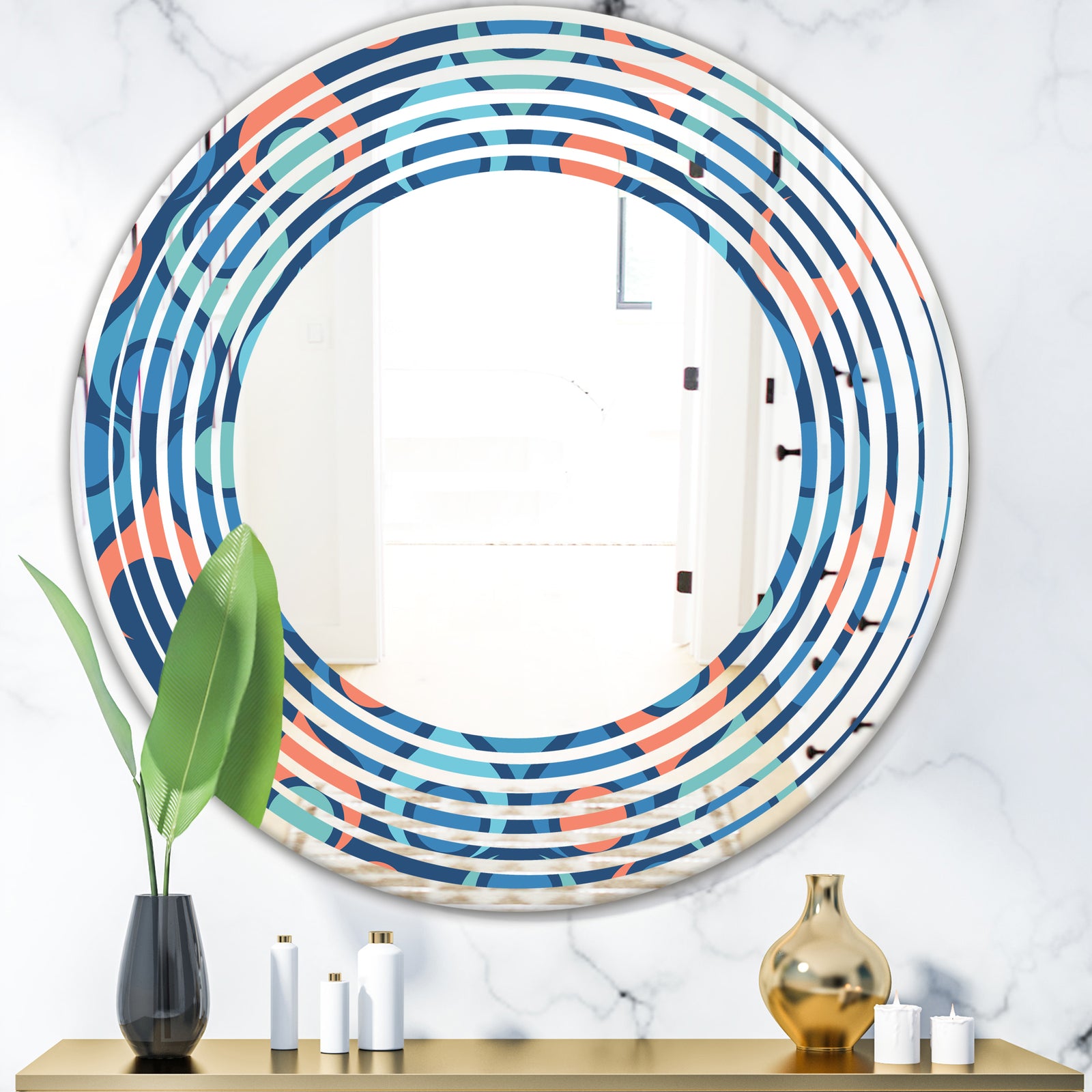 Retro Abstract Drops X - Modern Round or Oval Wall Mirror - Wave
