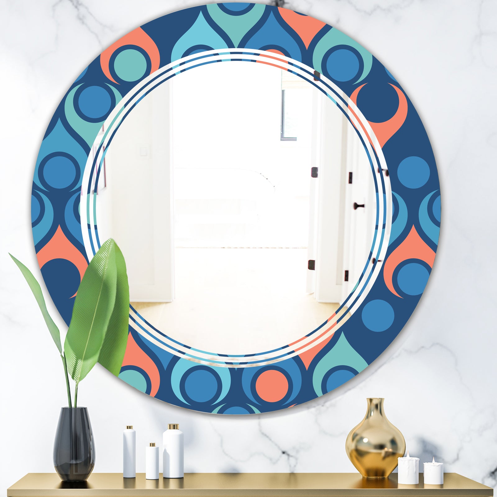 Retro Abstract Drops X - Modern Round or Oval Wall Mirror - Triple C