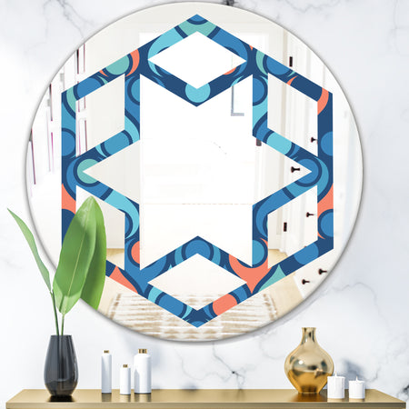 Retro Abstract Drops X - Modern Round or Oval Wall Mirror - Hexagon Star