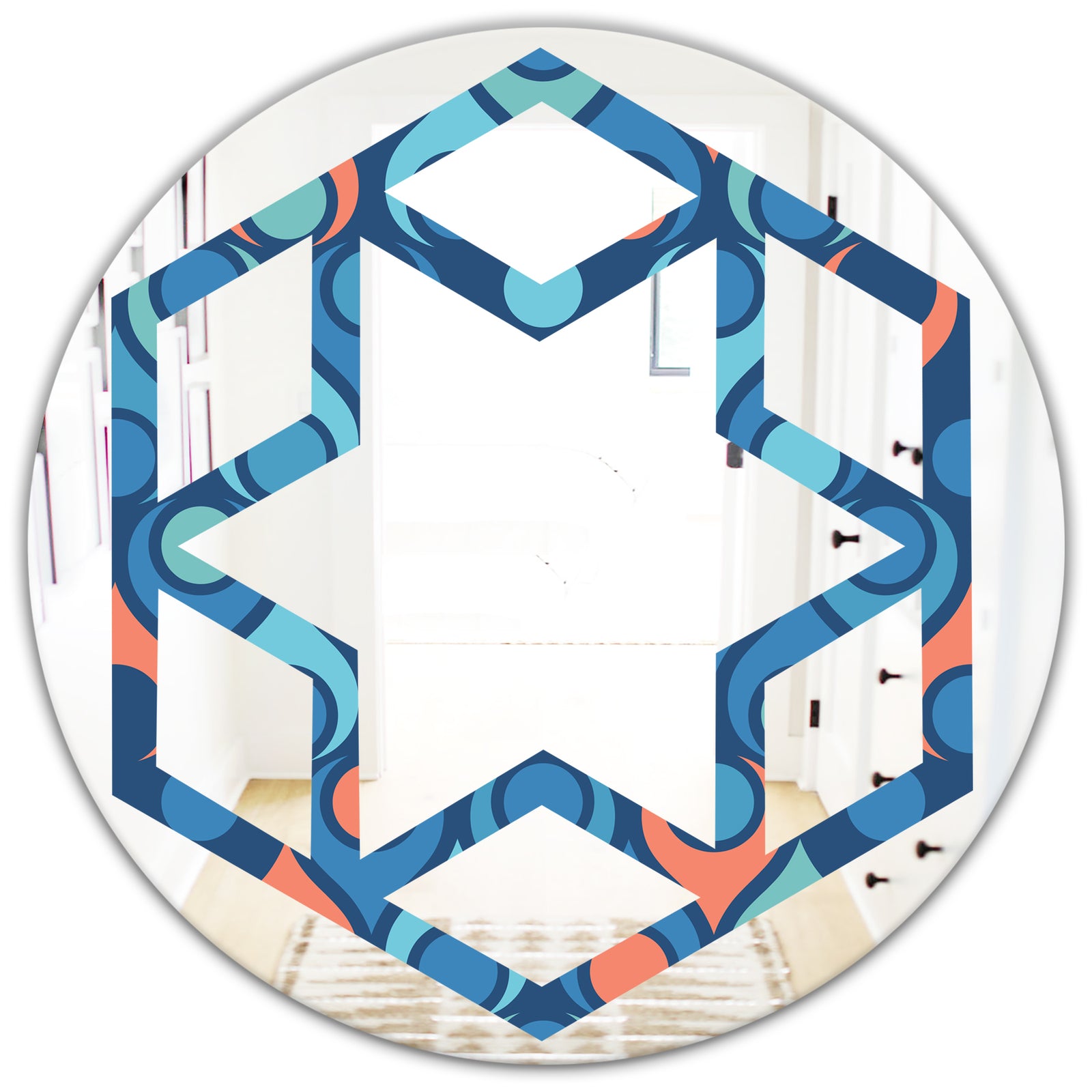 Retro Abstract Drops X - Modern Round or Oval Wall Mirror - Hexagon Star