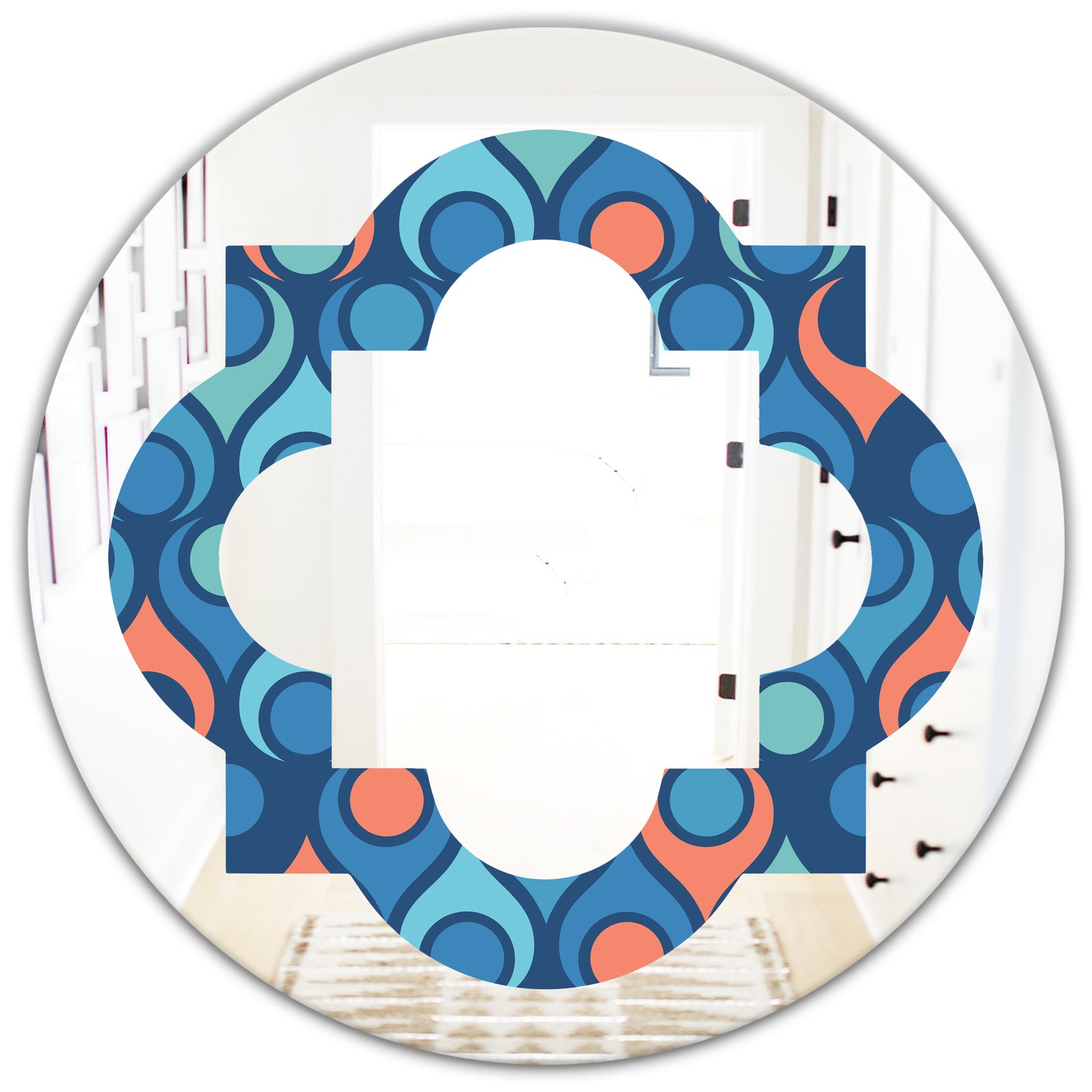 Retro Abstract Drops X - Modern Round or Oval Wall Mirror - Quatrefoil
