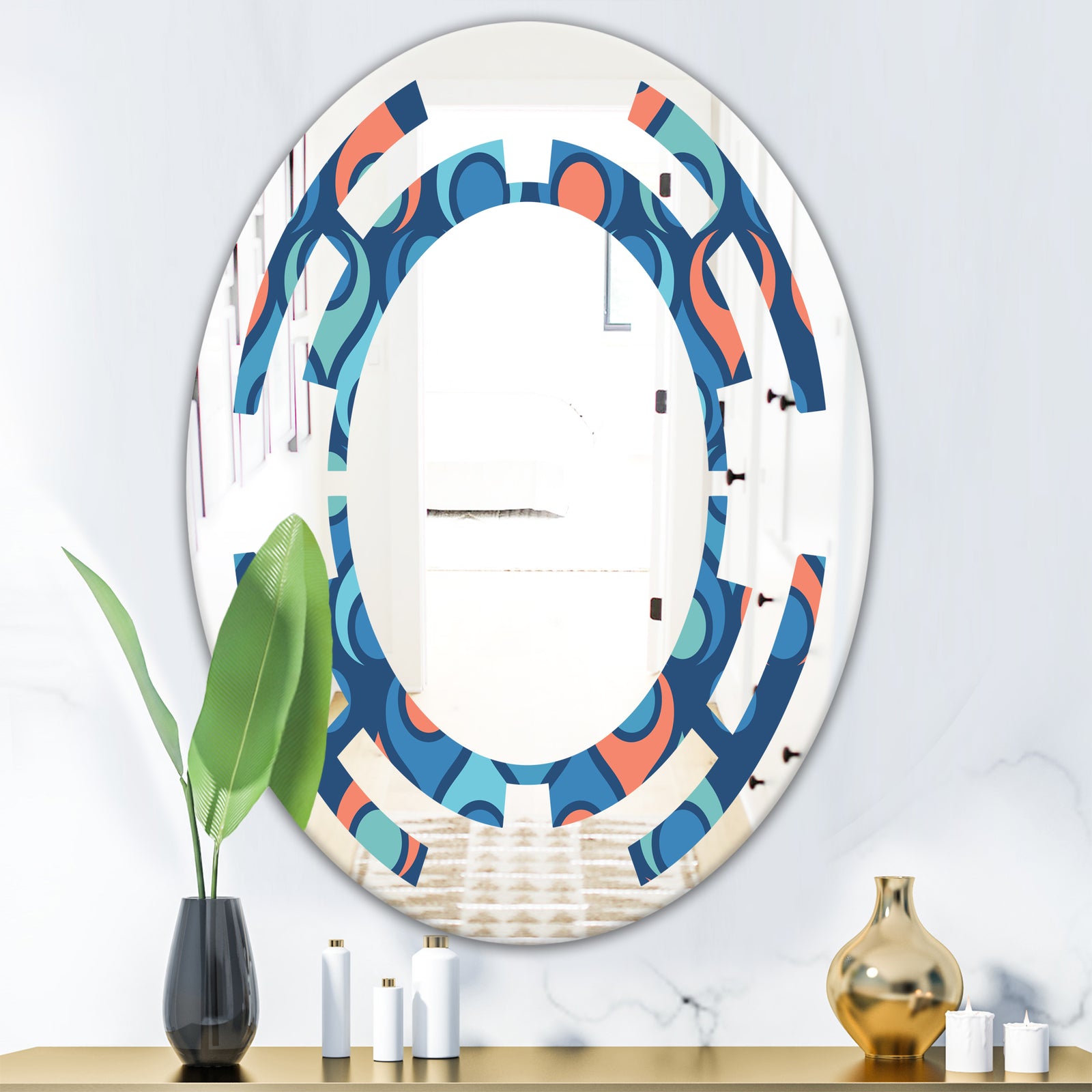 Retro Abstract Drops X - Modern Round or Oval Wall Mirror - Space