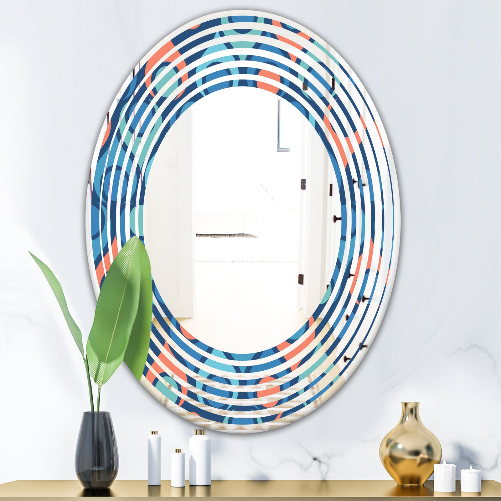 Retro Abstract Drops X - Modern Round or Oval Wall Mirror - Wave