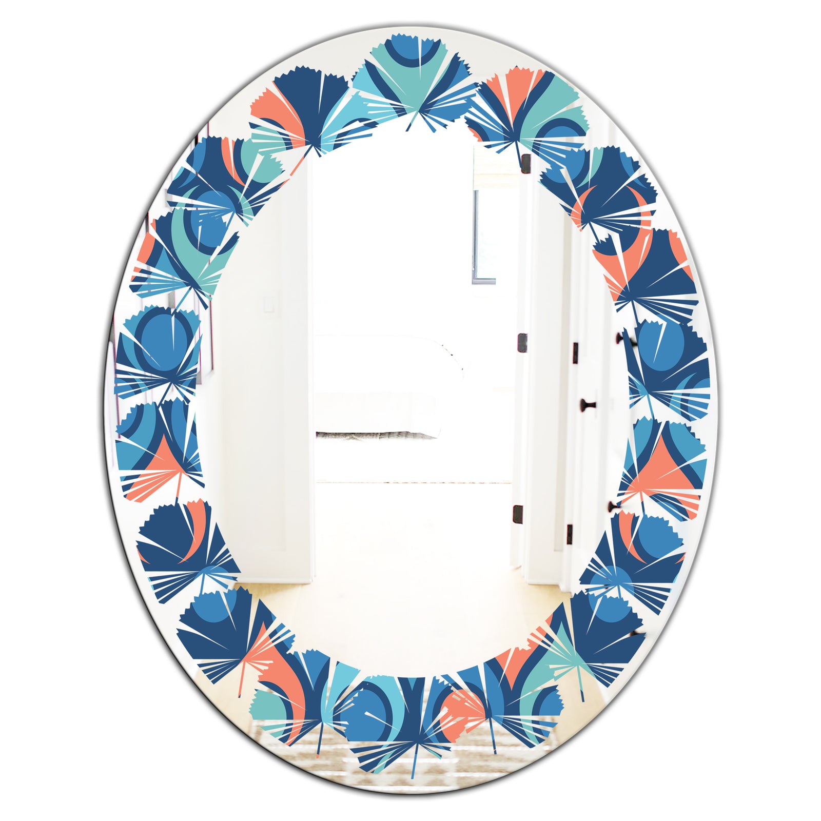 Retro Abstract Drops X - Modern Round or Oval Wall Mirror - Leaves