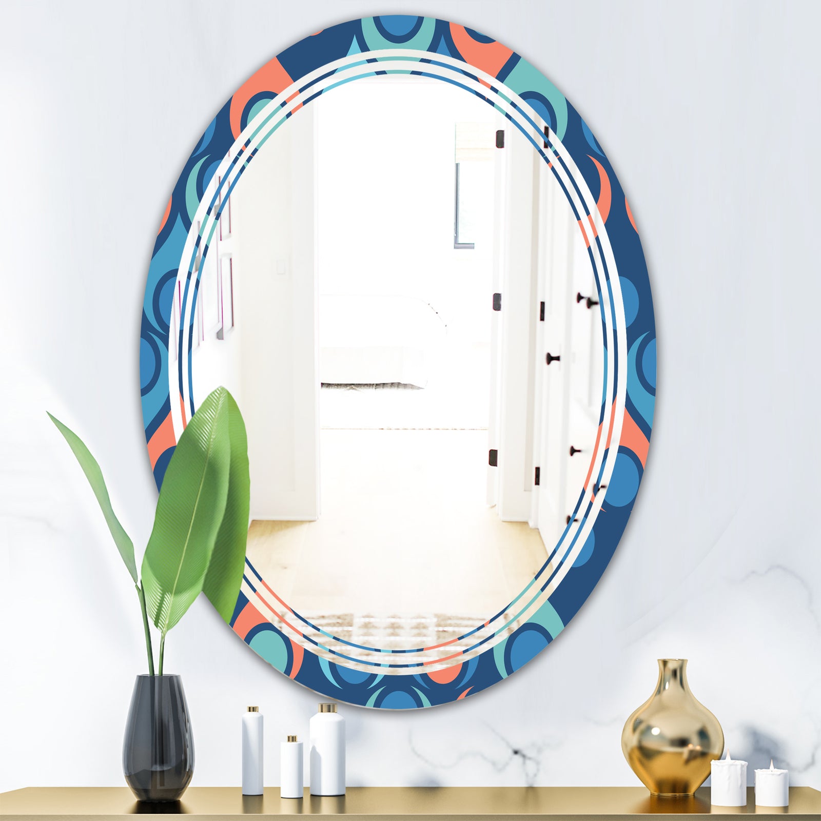 Retro Abstract Drops X - Modern Round or Oval Wall Mirror - Triple C