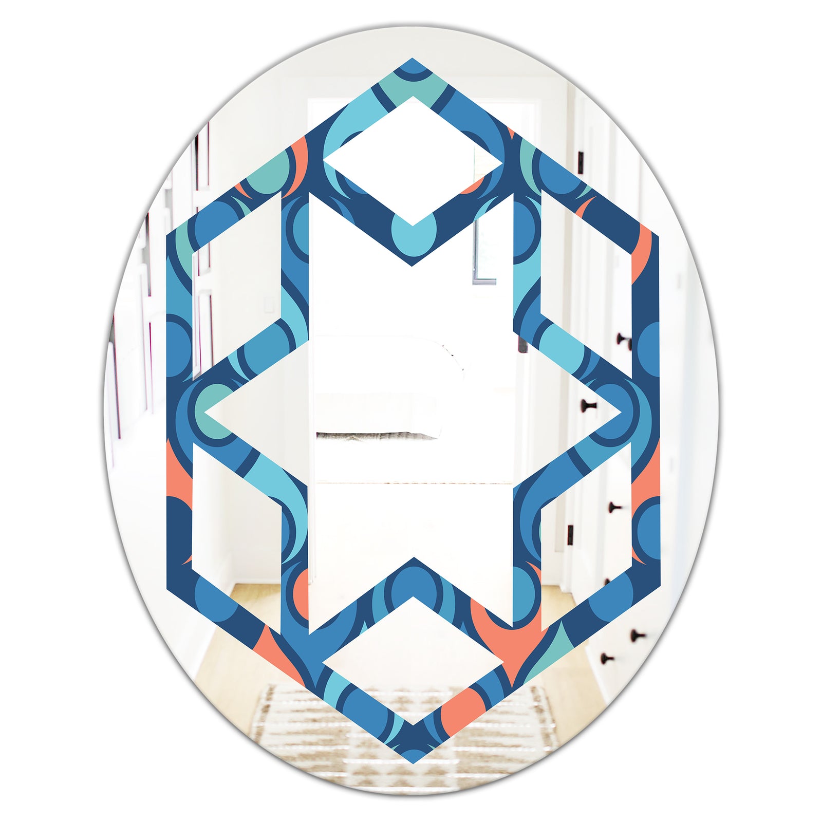 Retro Abstract Drops X - Modern Round or Oval Wall Mirror - Hexagon Star