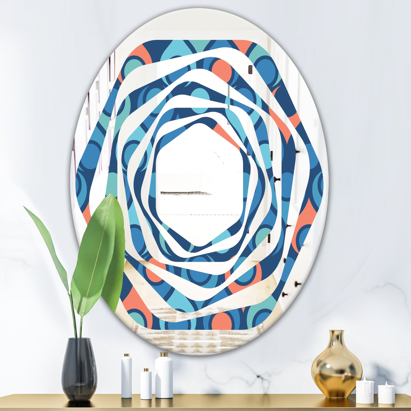 Retro Abstract Drops X - Modern Round or Oval Wall Mirror - Whirl