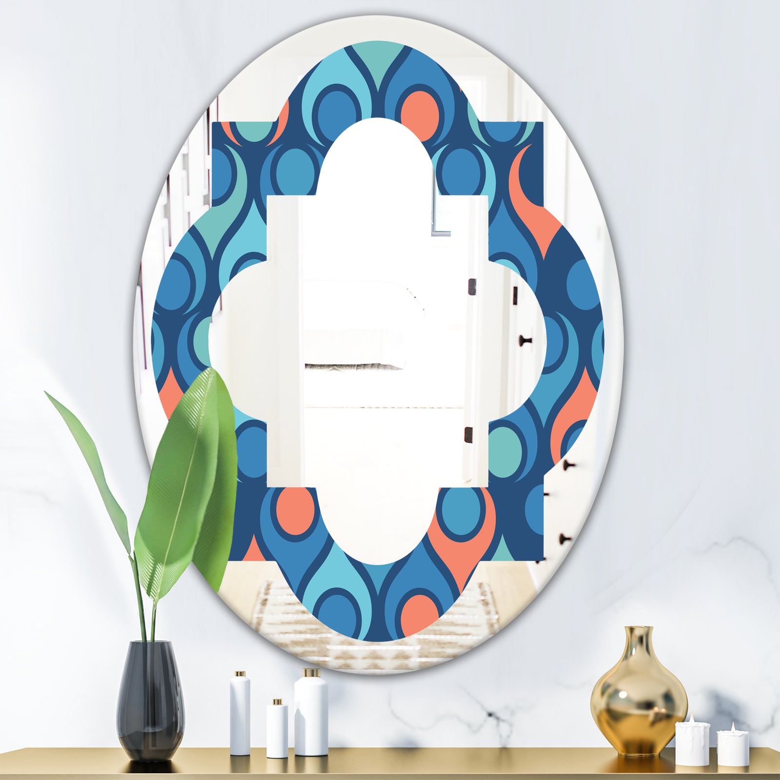 Retro Abstract Drops X - Modern Round or Oval Wall Mirror - Quatrefoil