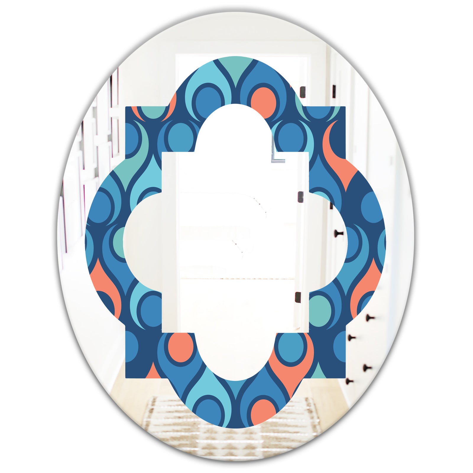 Retro Abstract Drops X - Modern Round or Oval Wall Mirror - Quatrefoil