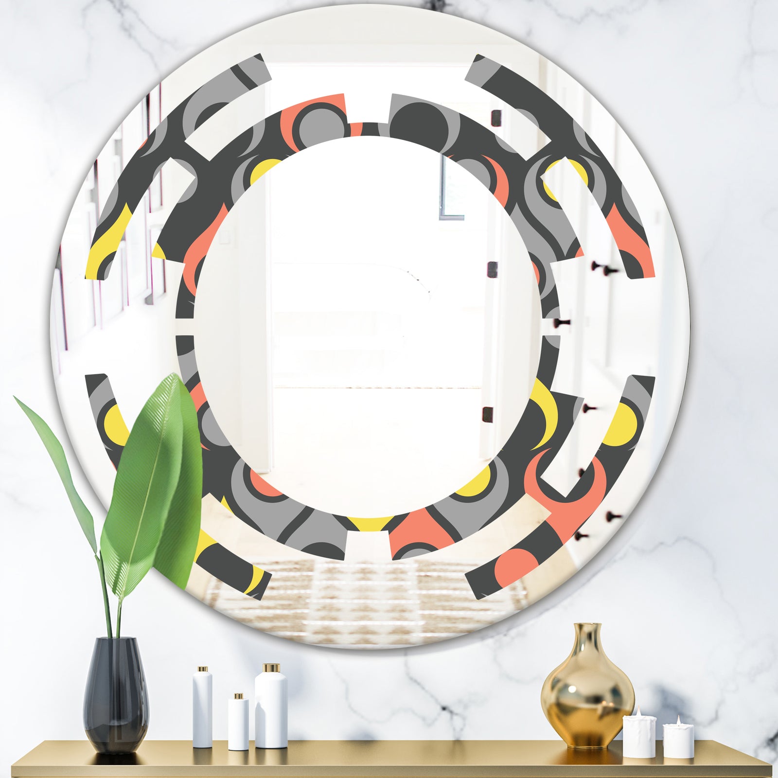 Retro Abstract Drops I - Modern Round or Oval Wall Mirror - Space