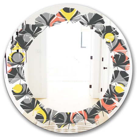 Retro Abstract Drops I - Modern Round or Oval Wall Mirror - Leaves