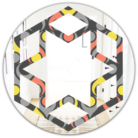 Retro Abstract Drops I - Modern Round or Oval Wall Mirror - Hexagon Star