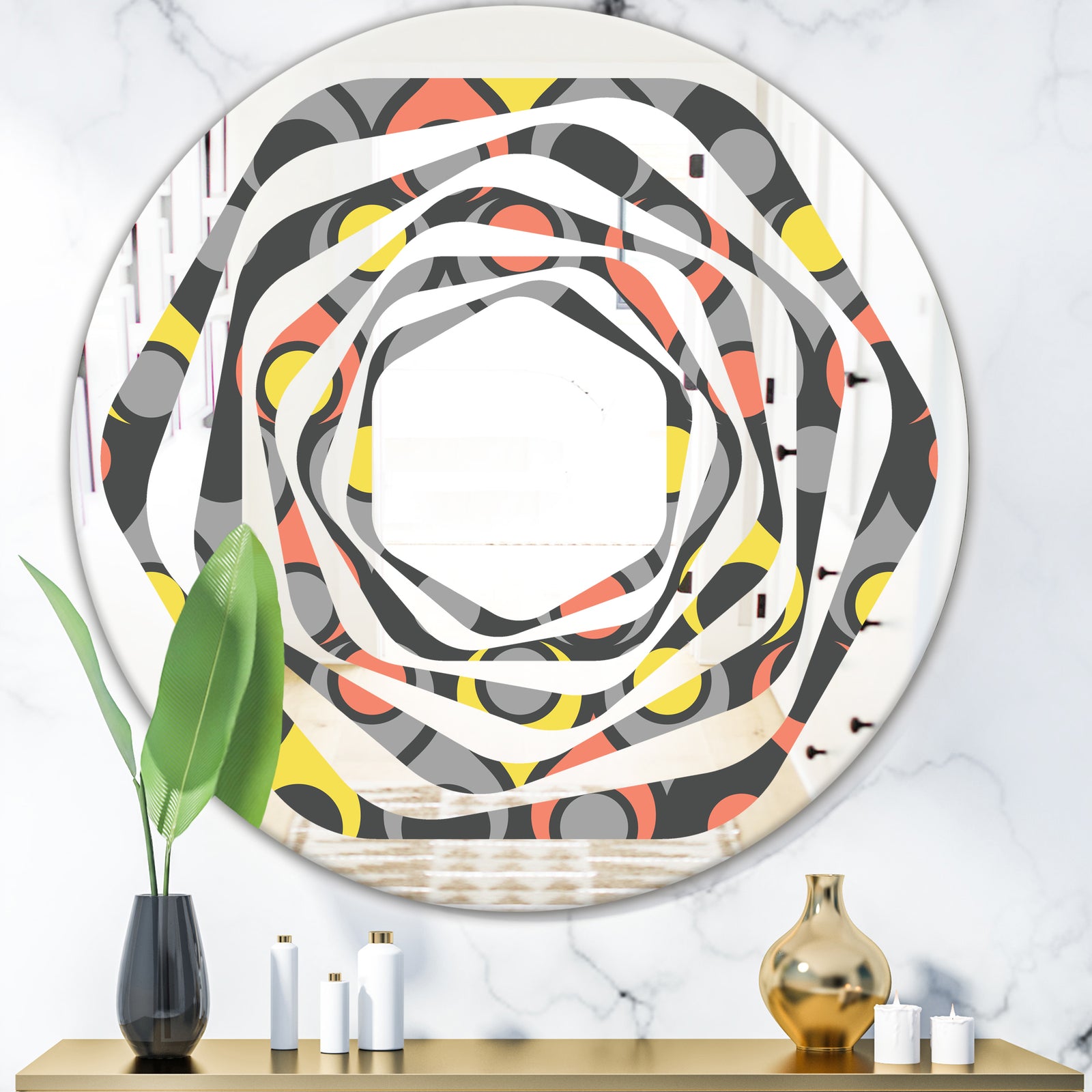 Retro Abstract Drops I - Modern Round or Oval Wall Mirror - Whirl