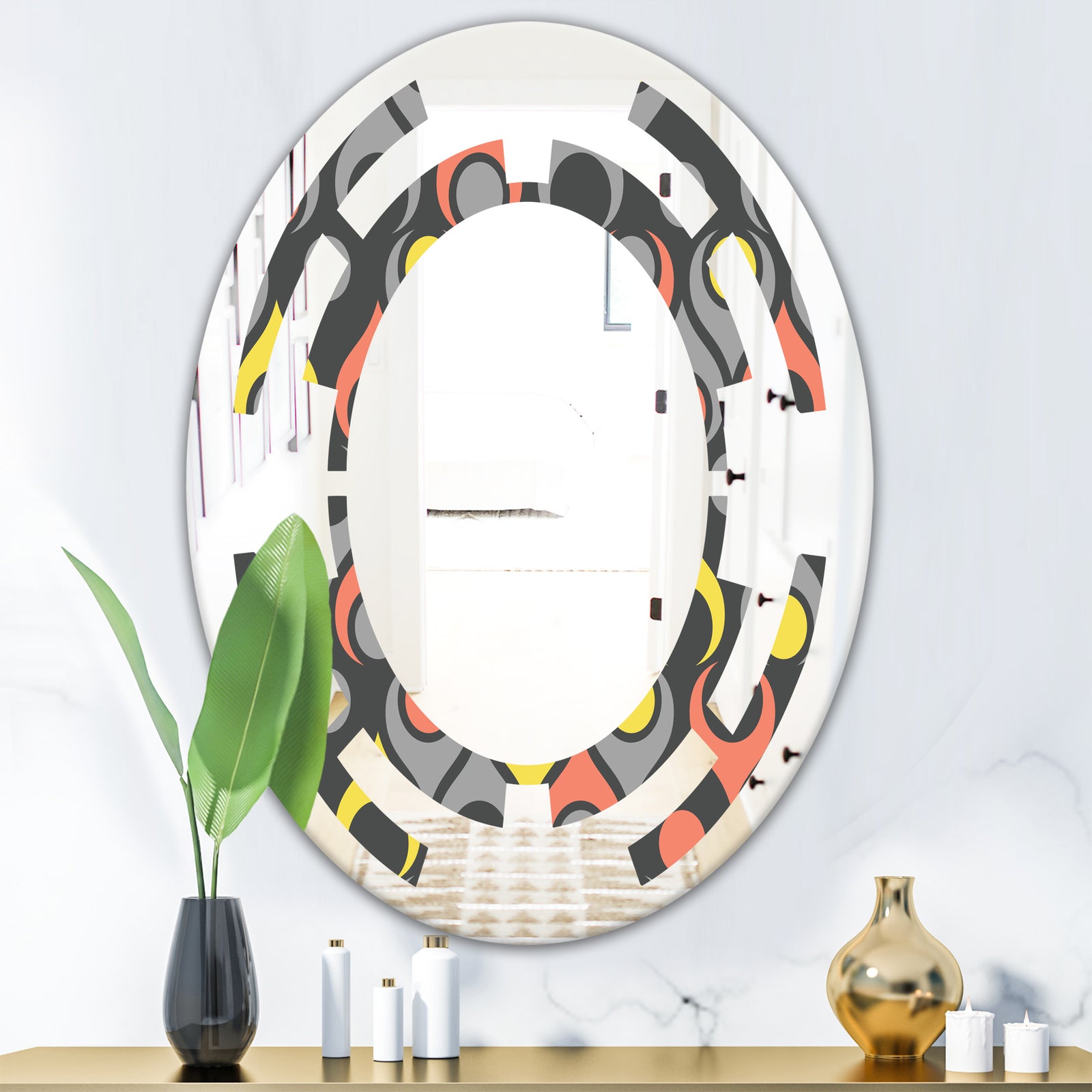 Retro Abstract Drops I - Modern Round or Oval Wall Mirror - Space