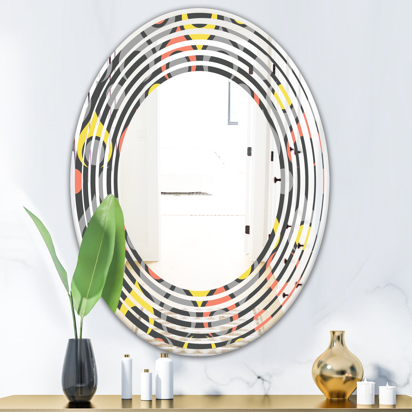 Retro Abstract Drops I - Modern Round or Oval Wall Mirror - Wave