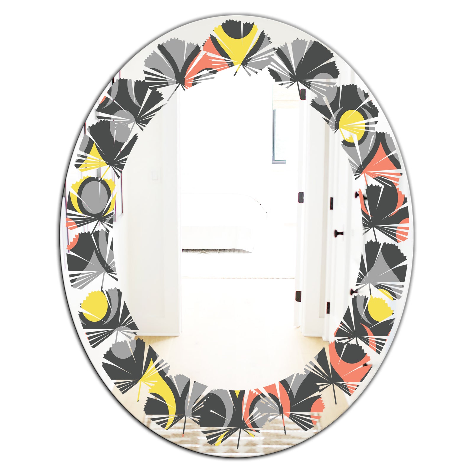Retro Abstract Drops I - Modern Round or Oval Wall Mirror - Leaves