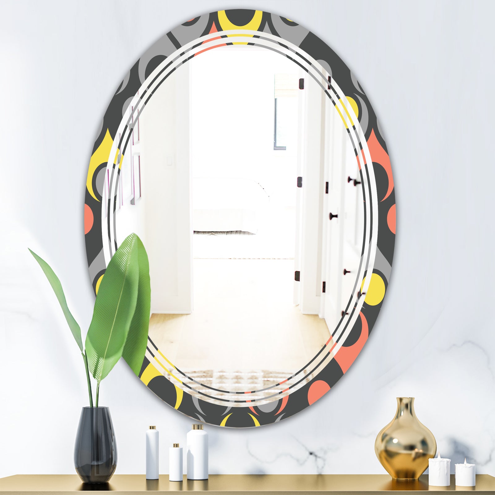 Retro Abstract Drops I - Modern Round or Oval Wall Mirror - Triple C