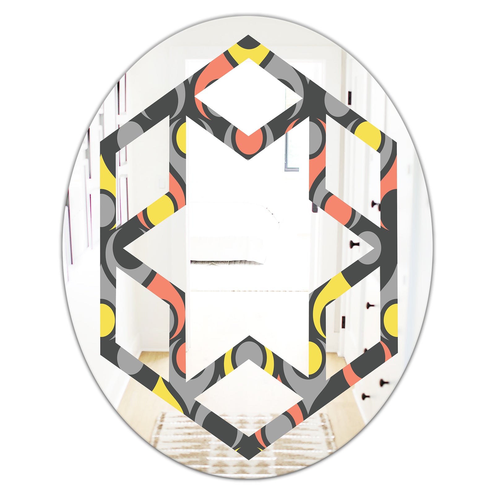 Retro Abstract Drops I - Modern Round or Oval Wall Mirror - Hexagon Star