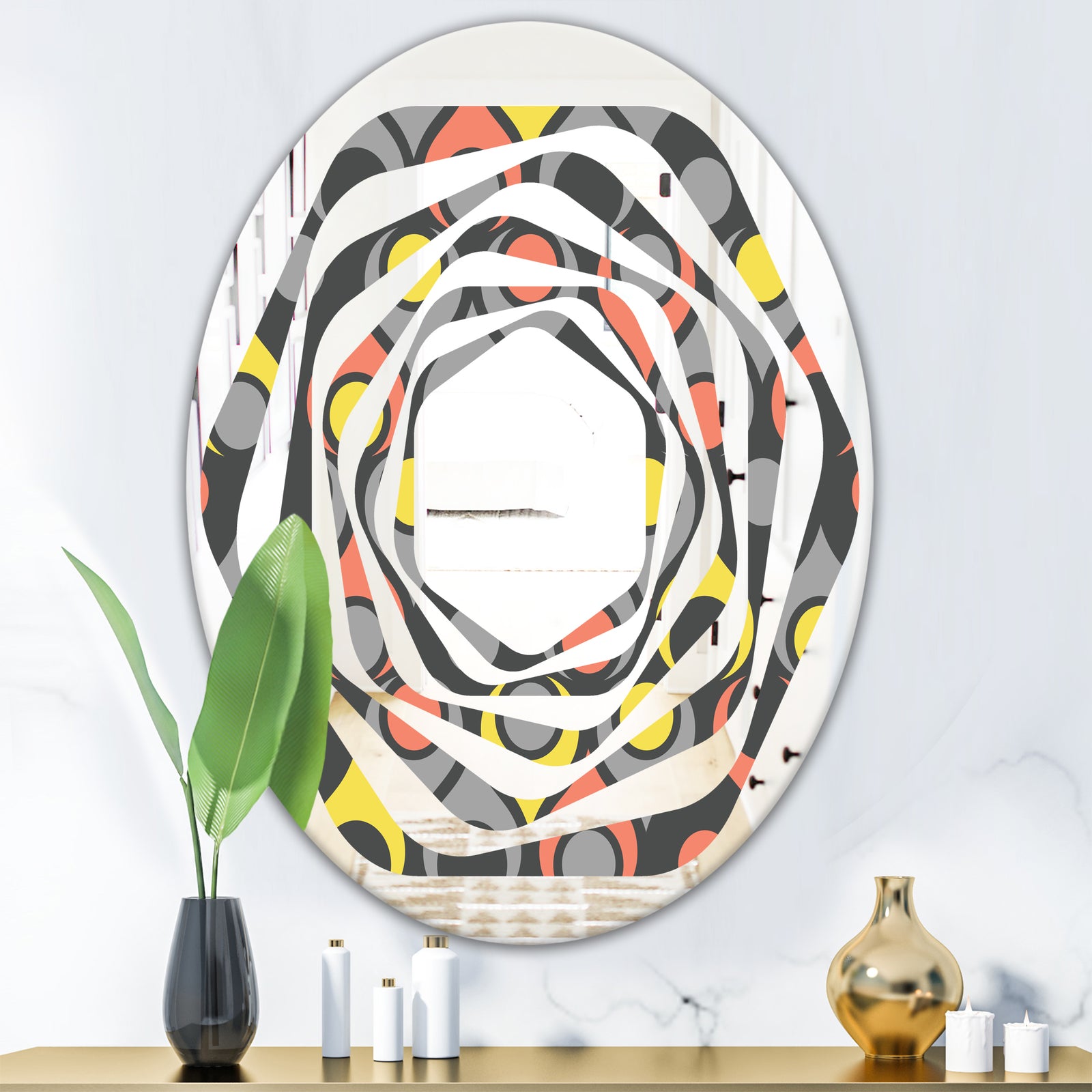 Retro Abstract Drops I - Modern Round or Oval Wall Mirror - Whirl