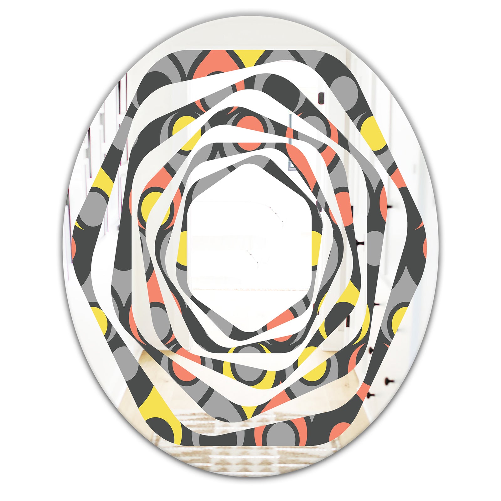 Retro Abstract Drops I - Modern Round or Oval Wall Mirror - Whirl