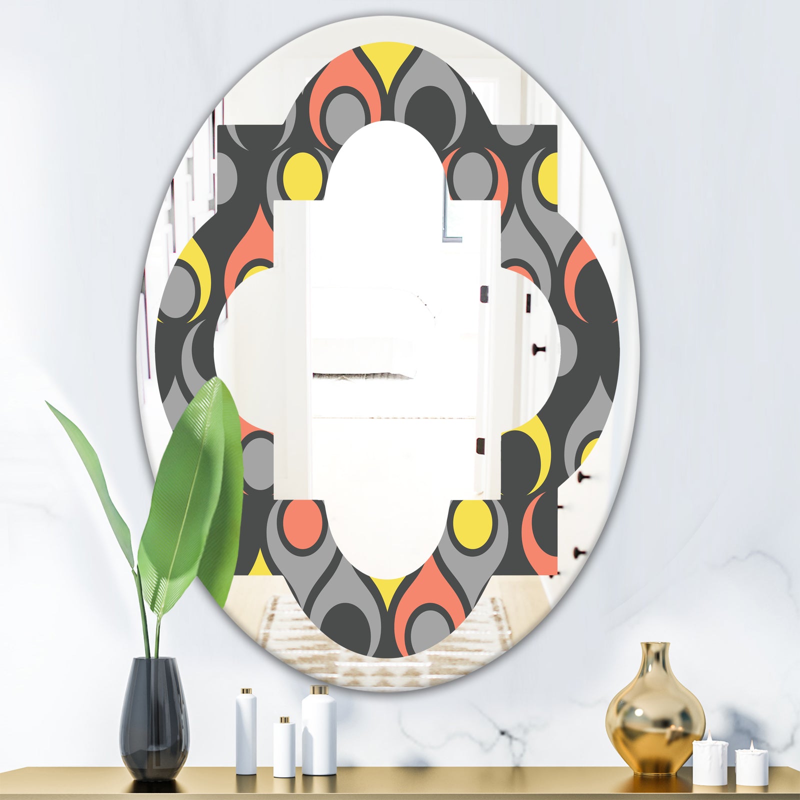 Retro Abstract Drops I - Modern Round or Oval Wall Mirror - Quatrefoil