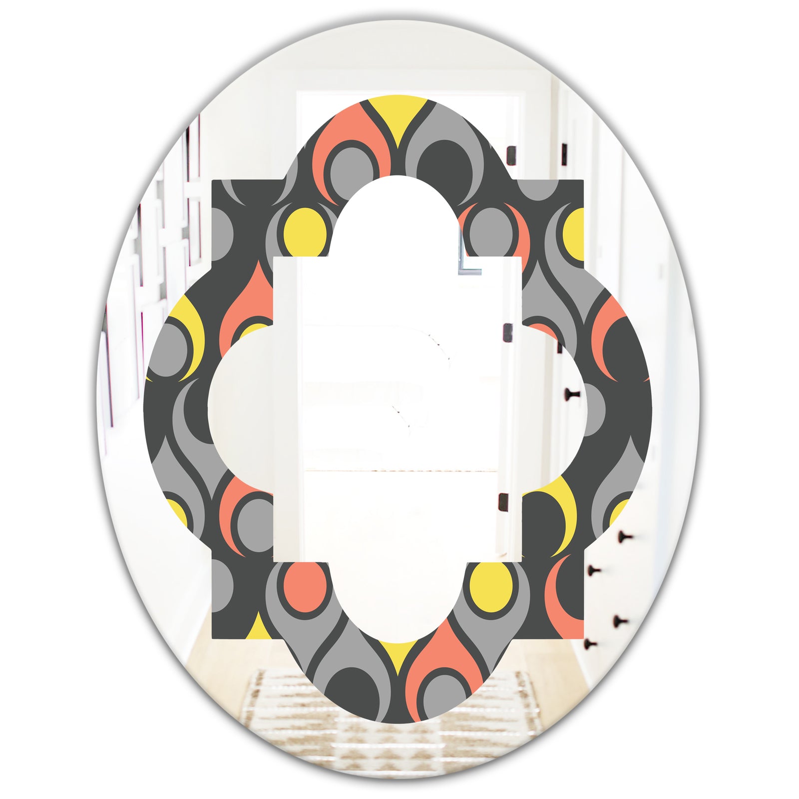 Retro Abstract Drops I - Modern Round or Oval Wall Mirror - Quatrefoil