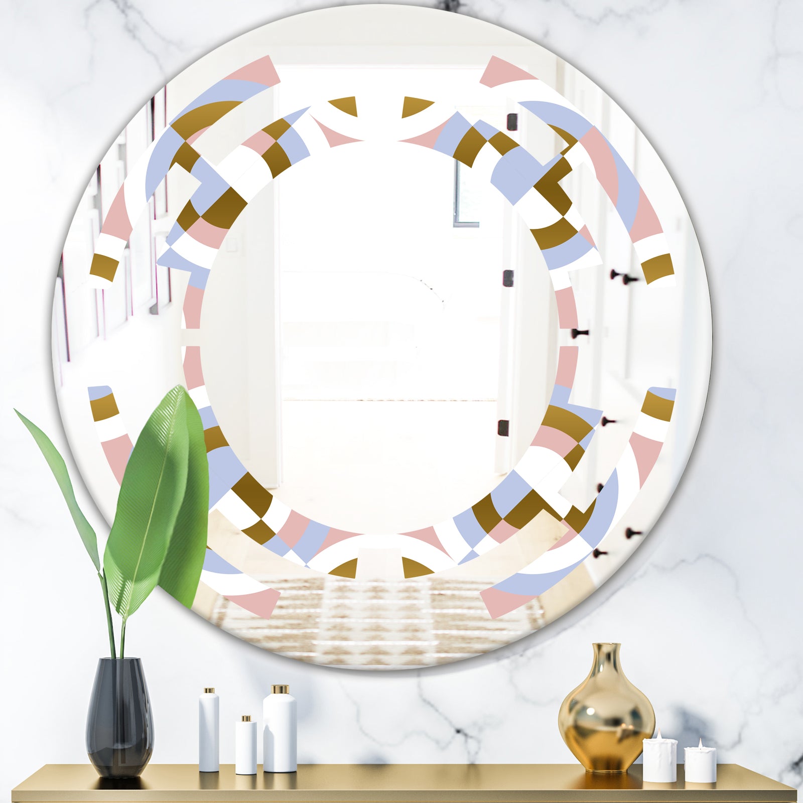 Circular geometric shapes pattern - Modern Round or Oval Wall Mirror - Space